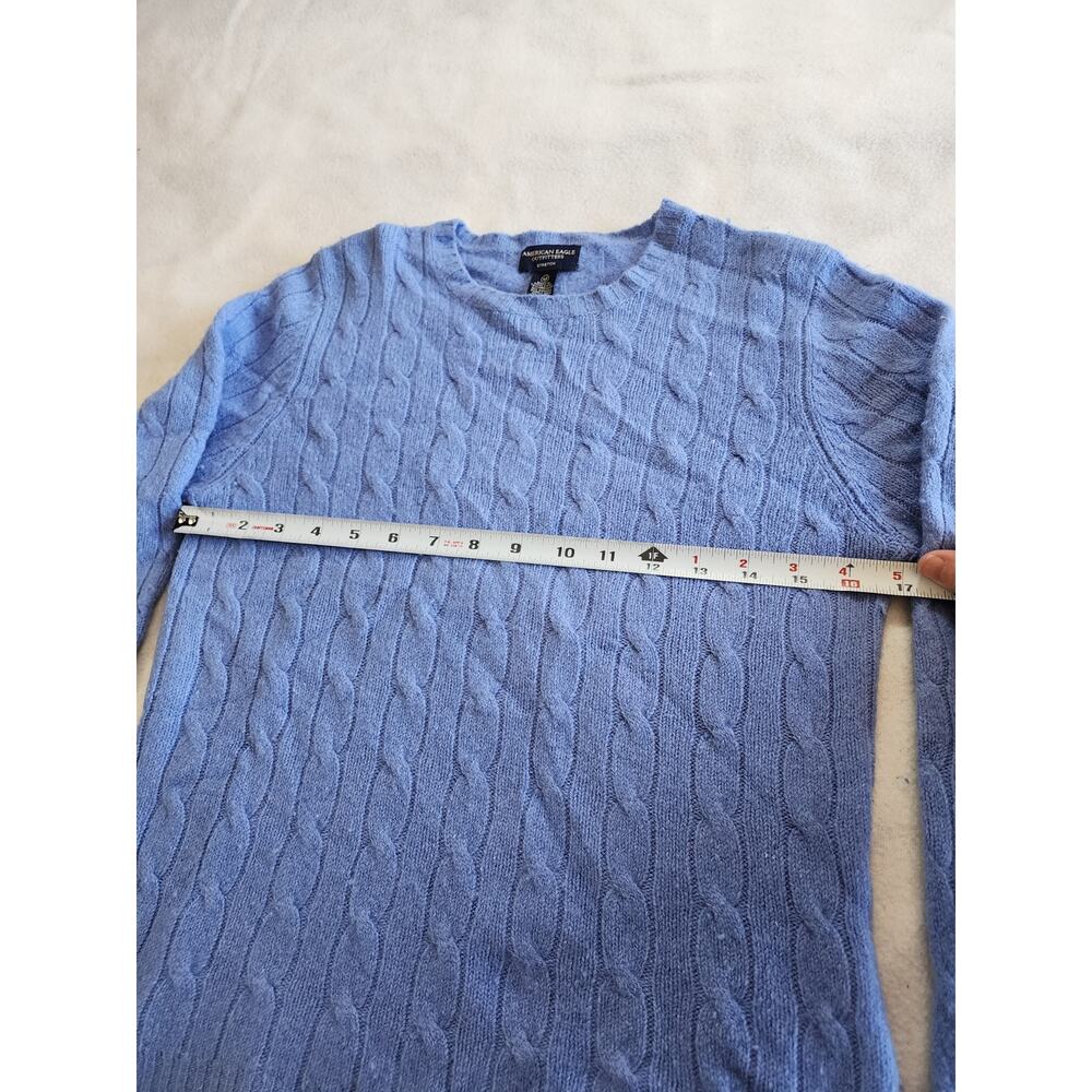 American Eagle Blue Cable Knit Sweater Lambswool Angora Blend Womens Medium - Picture 5 of 6